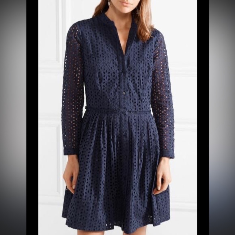 Michael Michael Kors eyelet navy blue cotton shirtdress long sleeve NWT 6